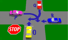 category intersections - Vehicle O is at a STOP sign